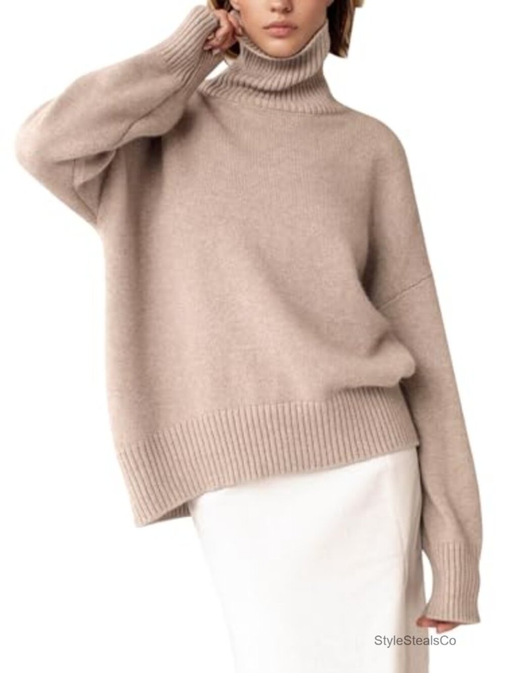 Women's Turtleneck Chunky Knit Sweater Long Sleeve High Low Hem Pullover